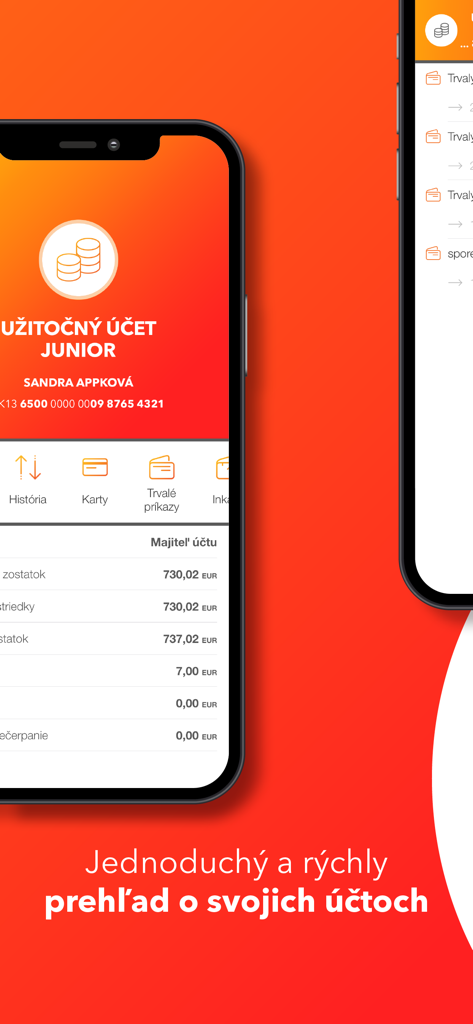 Interface of the Postova banka mobile app showing account balance and banking options