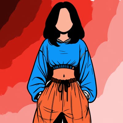realistic girl faceless with baggy pants and a crop top
