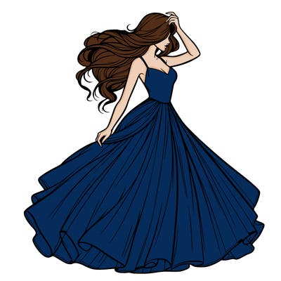 realistic woman with dress flowing in the wind