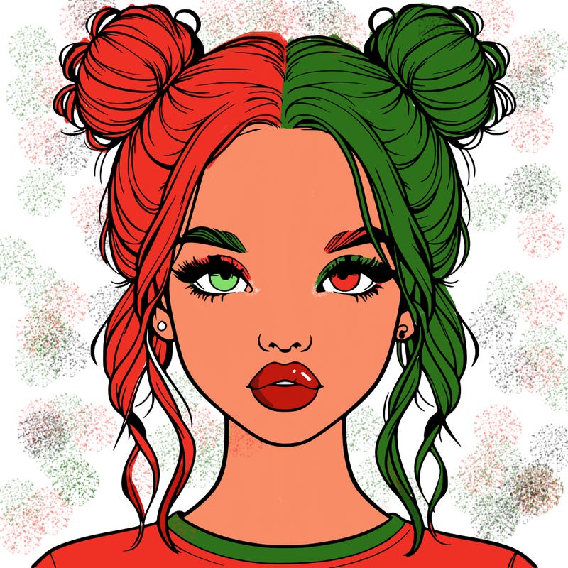 realistic girl with two buns in hair and lips