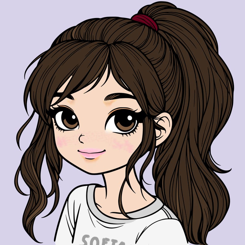 realistic girl with ponytail