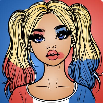 realistic girl with ponytails and lips