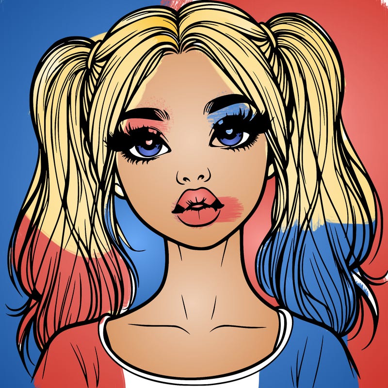 realistic girl with ponytails and lips