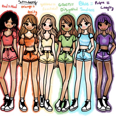 a group of girls wearing crop tops and shorts