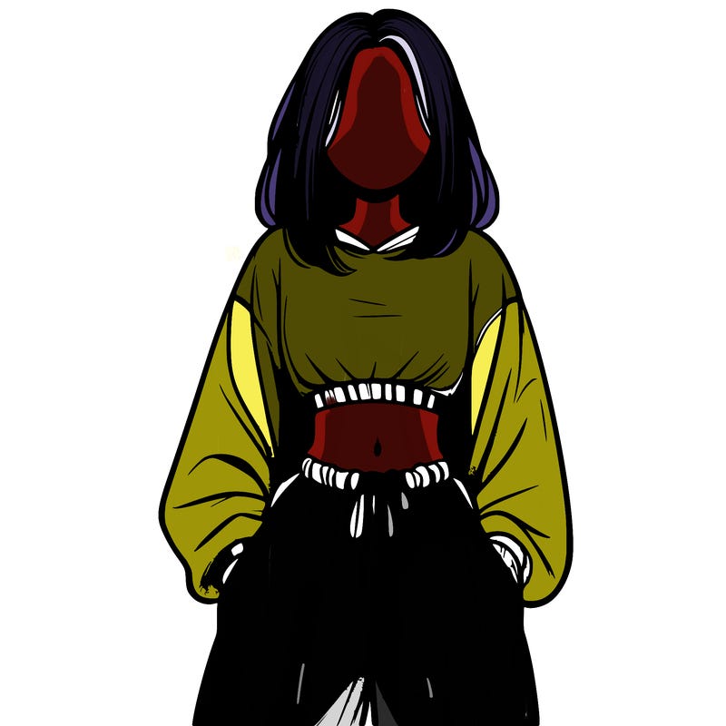 realistic girl faceless with baggy pants and a crop top