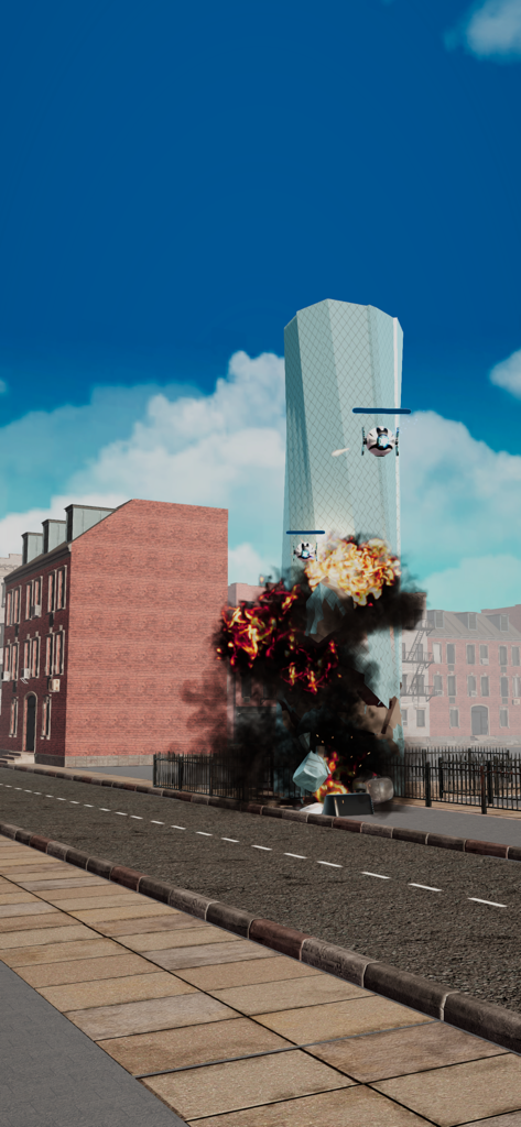 City Demolish: Rocket Smash! - Skyscraper being destroyed by an explosion in the City Demolish game