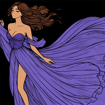 realistic woman in dress flowing the the wind