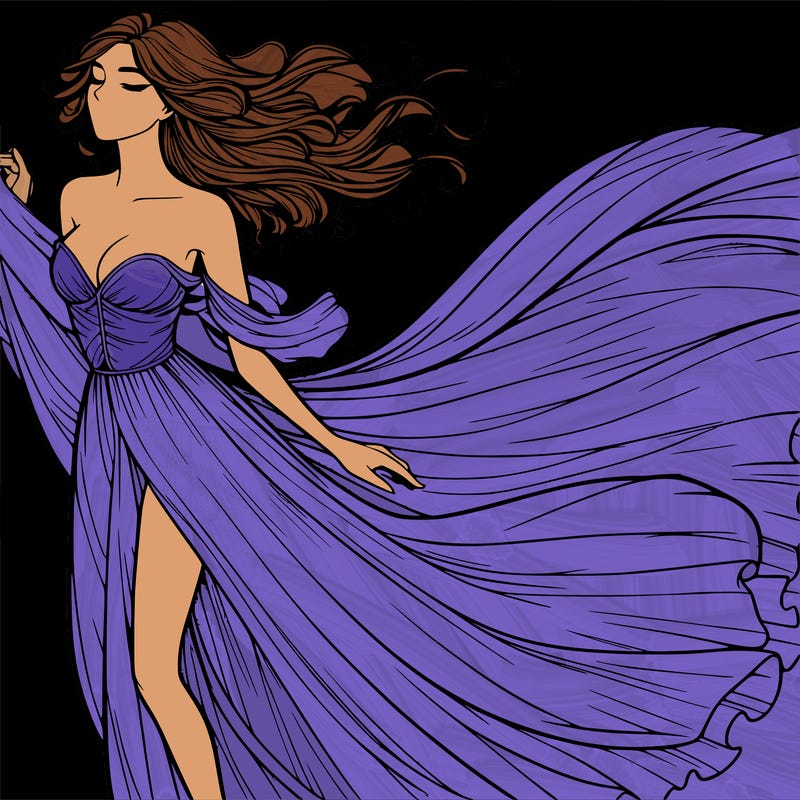 realistic woman in dress flowing the the wind