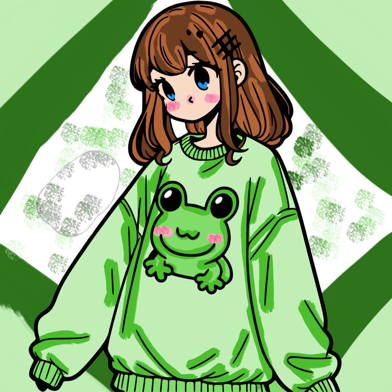 girl wearing frogging sweatshirt