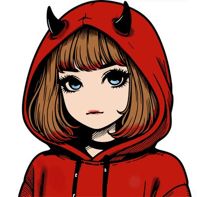 realistic girl with devil hoodie