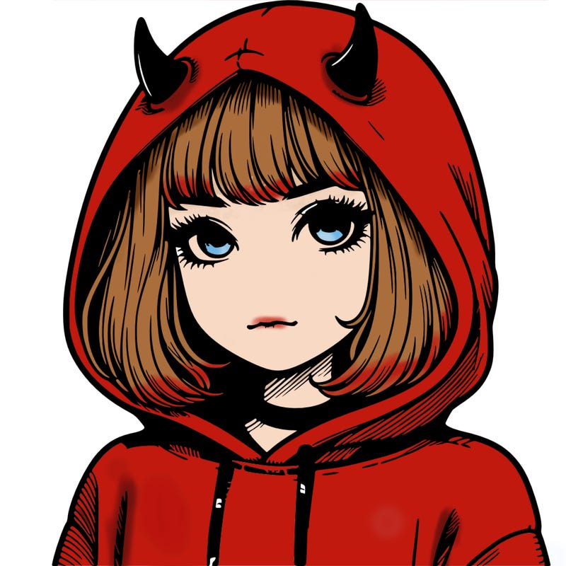 realistic girl with devil hoodie