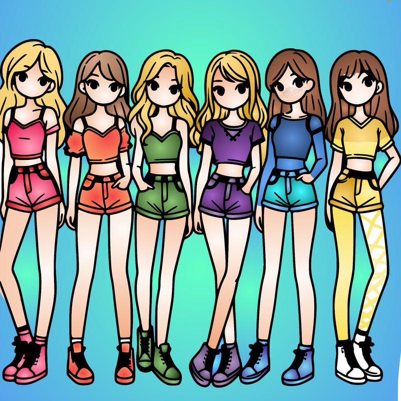 a group of girls wearing crop tops and shorts
