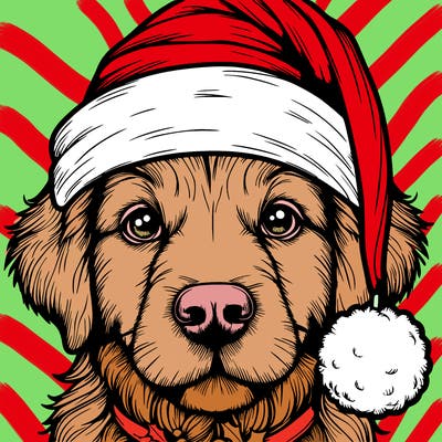 realistic dog with a christmas hat