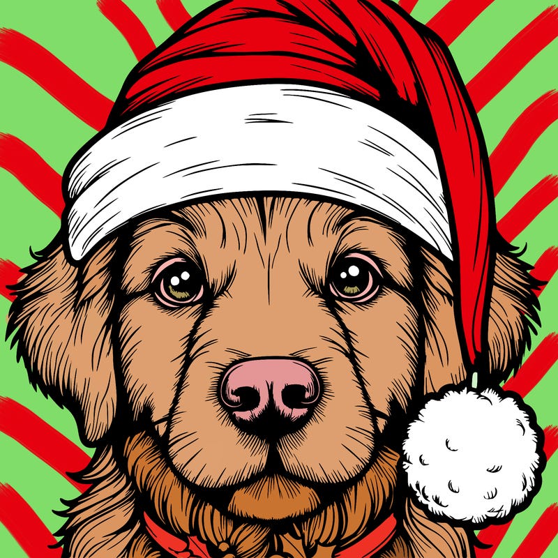 realistic dog with a christmas hat