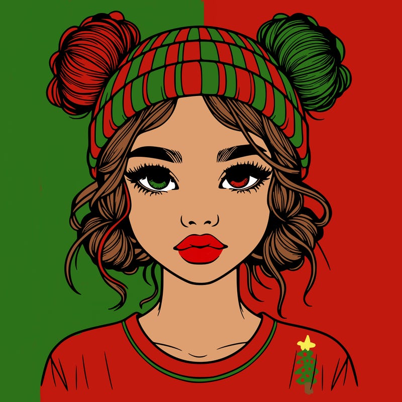 realistic girl with buns in her hair with a beanie on