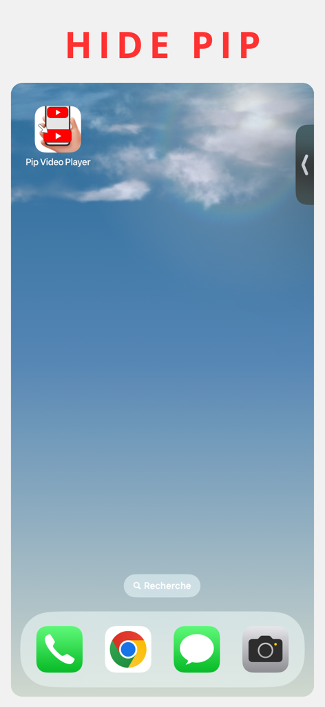 Pip Video Player - Écran d'accueil de l'iPhone montrant une poignée de fenêtre picture in picture cachée pour Pip Video Player