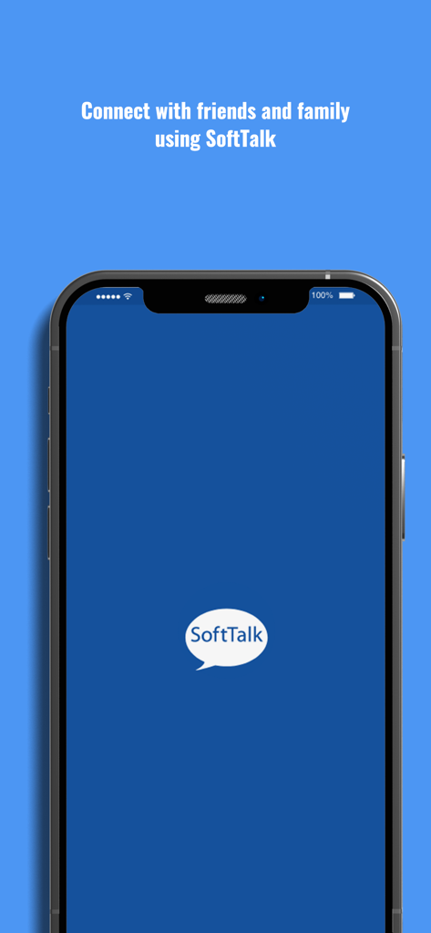 SoftTalk Messenger startup screen with the logo and a message to connect with friends and family
