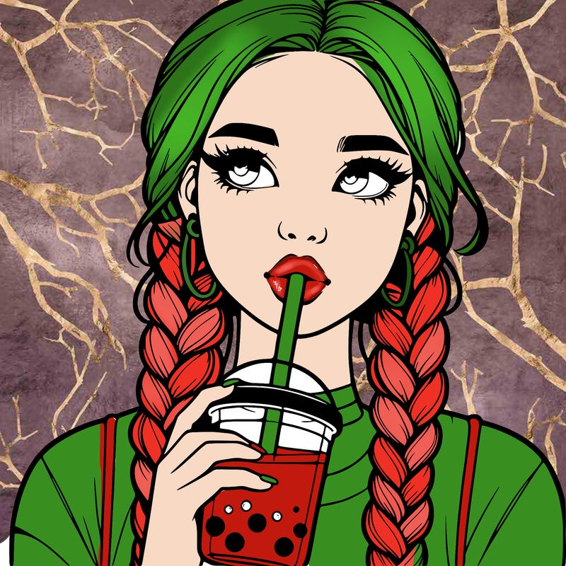 realistic girl with braided hair drinking boba