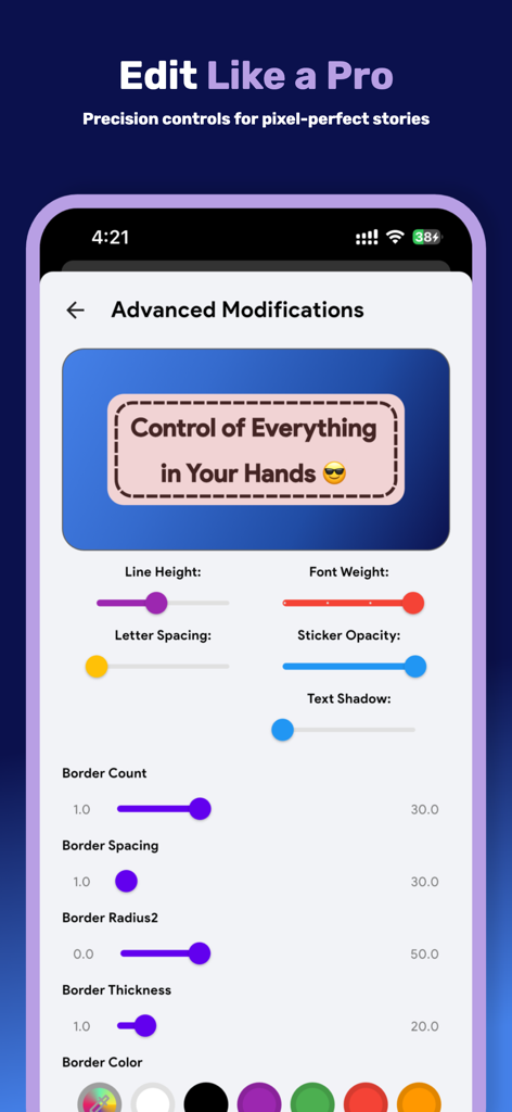 Advanced typography and precision text editing controls in the Fonta mobile app