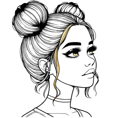 realistic girl with buns on the top of her head