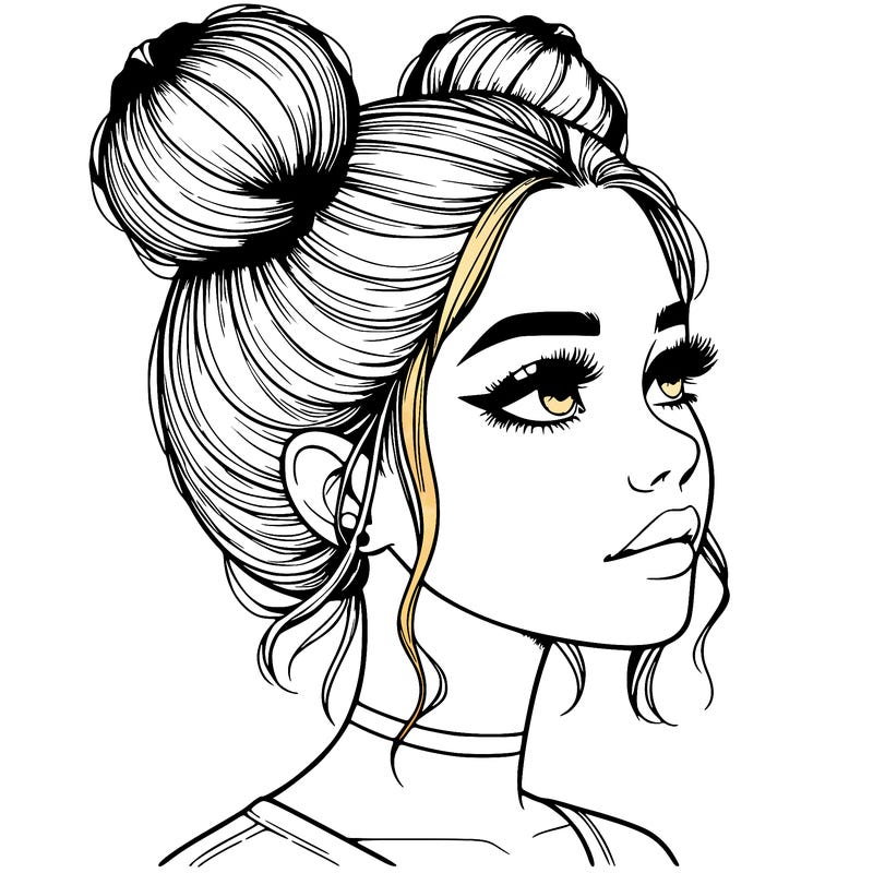 realistic girl with buns on the top of her head