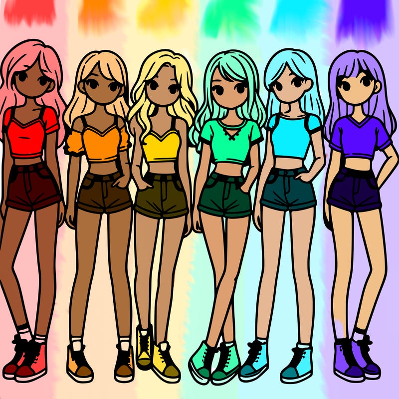 a group of girls wearing crop tops and shorts