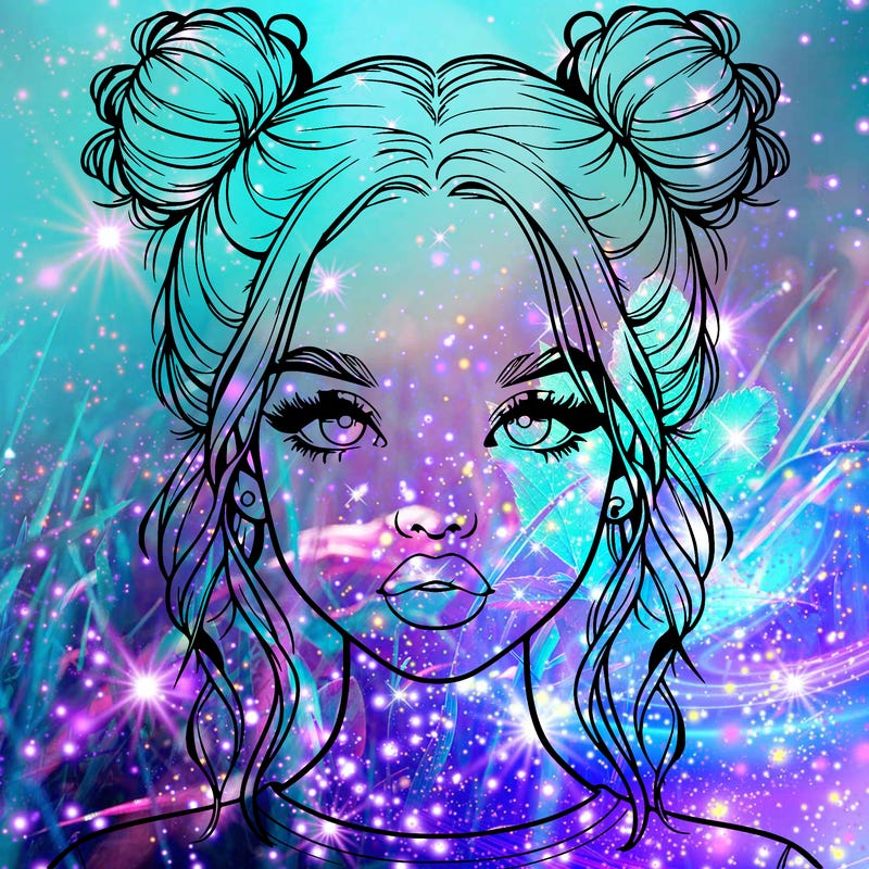 realistic girl with two buns in hair and lips
