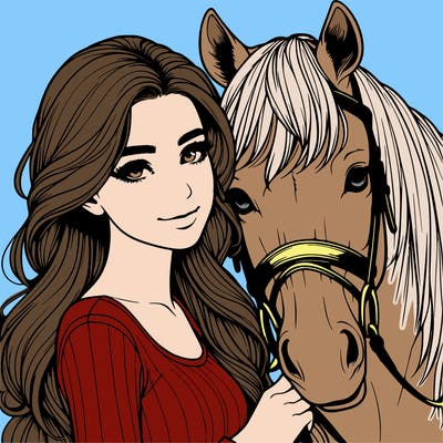 realistic girl with horse