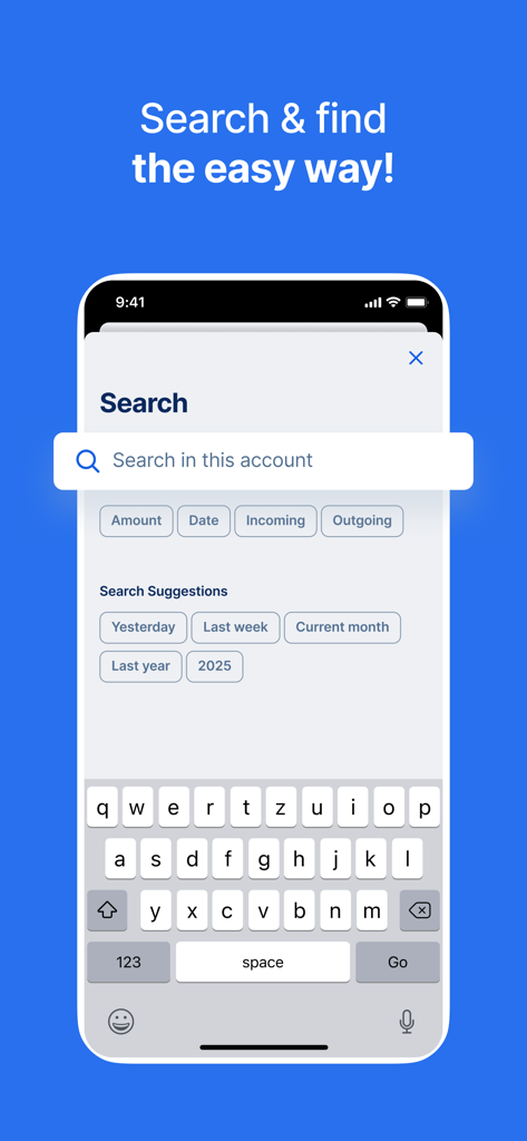 George Magyarország - Écran de recherche de l'application George Magyarország affichant les filtres de transaction et les suggestions