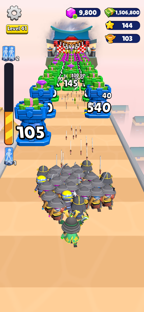 Mob Era: Age Evolution - A crowd of samurai warriors running towards numbered towers in Mob Era Age Evolution