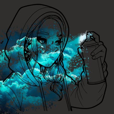 a realistic girl, spray painting