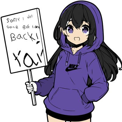 anime girl wearing a hoodie and nikes holding a blank sign