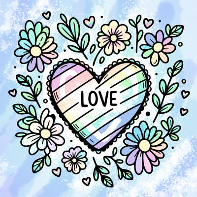 love heart with flowers around it