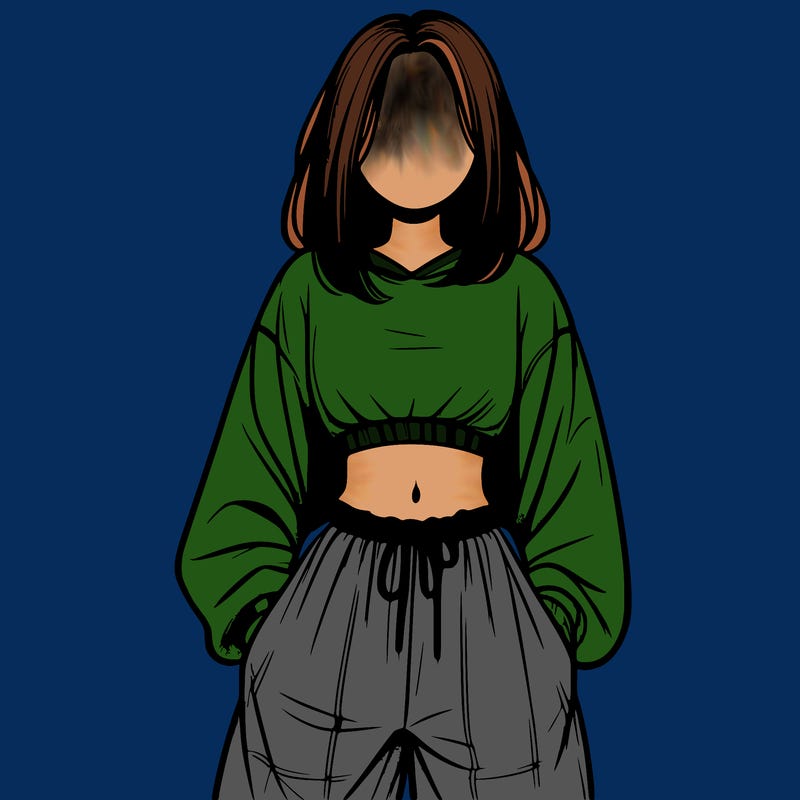 realistic girl faceless with baggy pants and a crop top