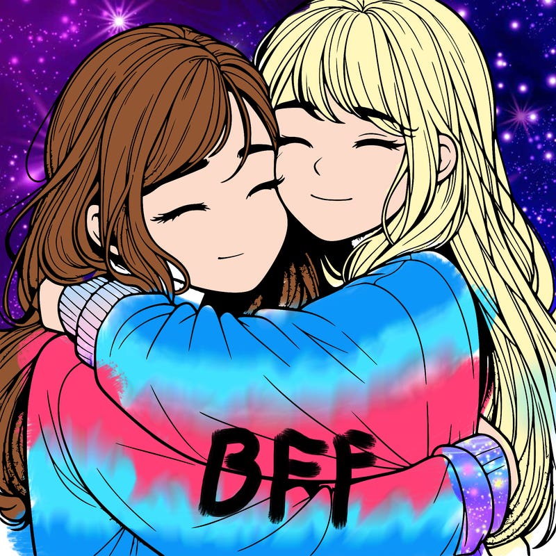 realistic two girls hugging