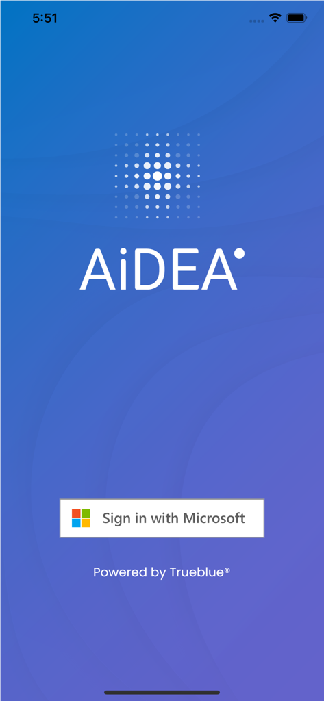 Anmeldebildschirm der AiDEA mobilen App mit einer Schaltfläche 'Mit Microsoft anmelden'