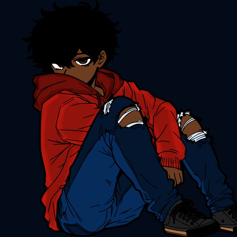 a male hoddie ripped jeans messy hair anime