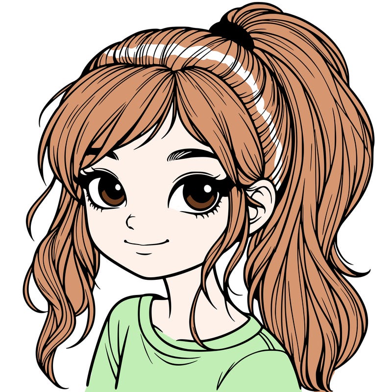 realistic girl with ponytail