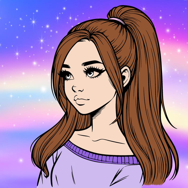 realistic girl with a high ponytail