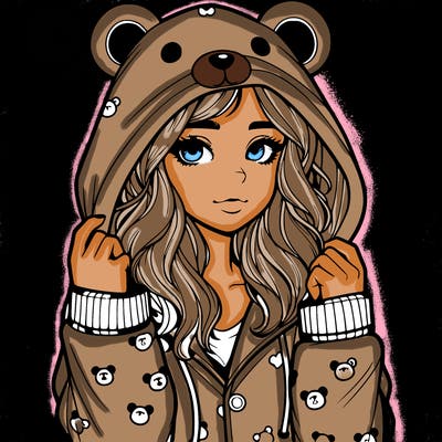 realistic girl in a animal pjs hoodie