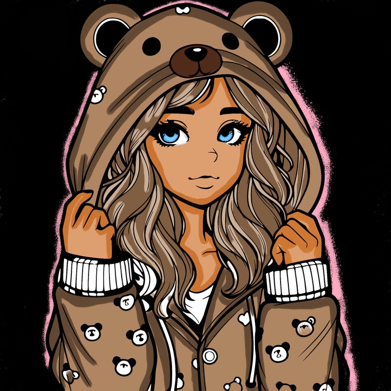 realistic girl in a animal pjs hoodie