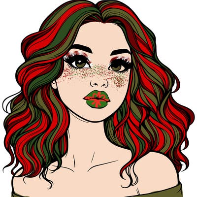 realistic girl with wavy hair and lips