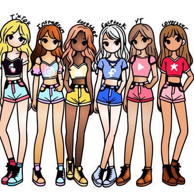 a group of girls wearing crop tops and shorts