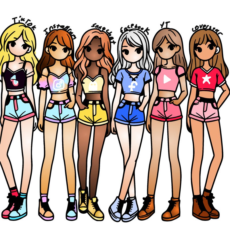a group of girls wearing crop tops and shorts