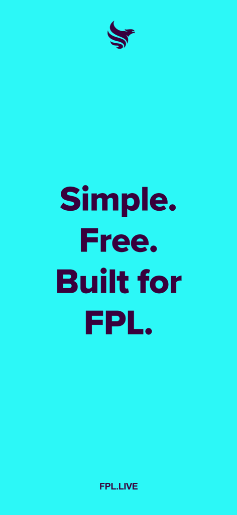 FPL.Live – Live Points & Rank - Promotional screen for FPL Live app with text Simple Free Built for FPL