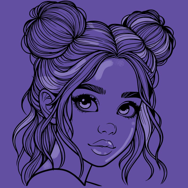 realistic girl with hair buns on her head