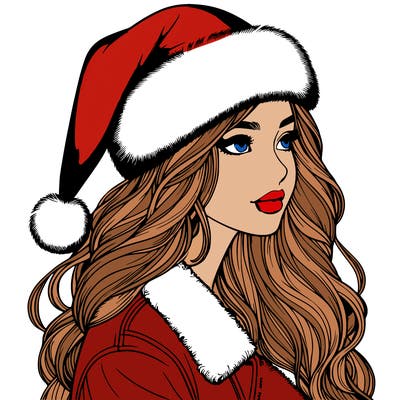 realistic girl in santa hat