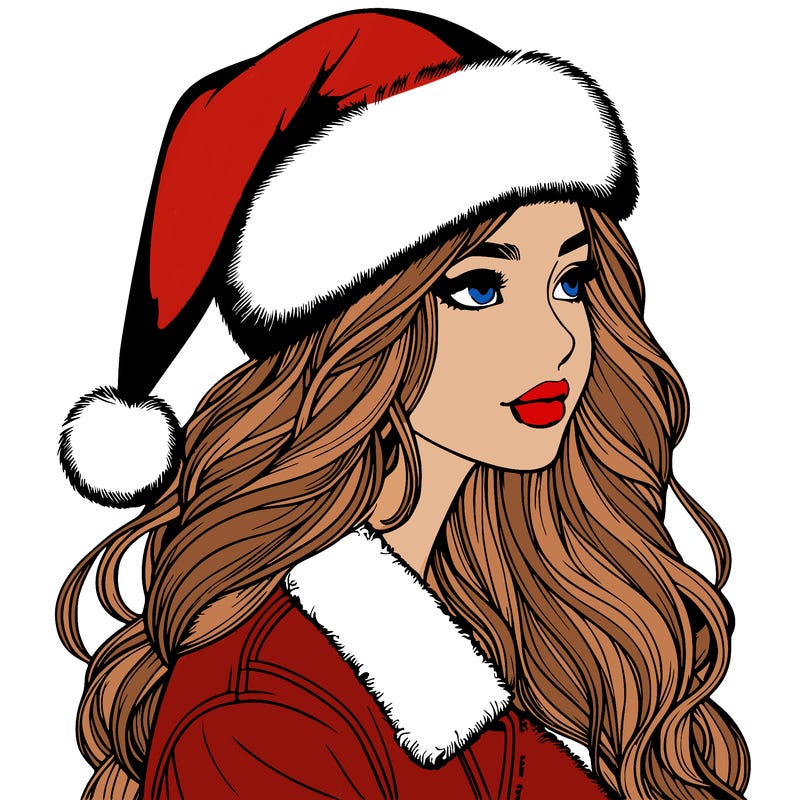 realistic girl in santa hat