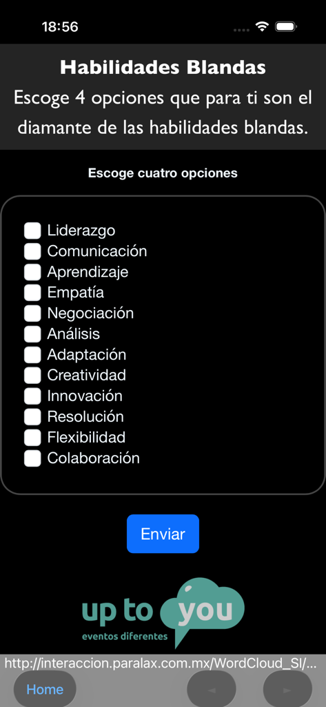 Up2you - Interactive poll interface in the Up2You app for selecting soft skills during an event.