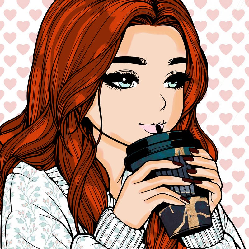 realistic girl drinking coffee
